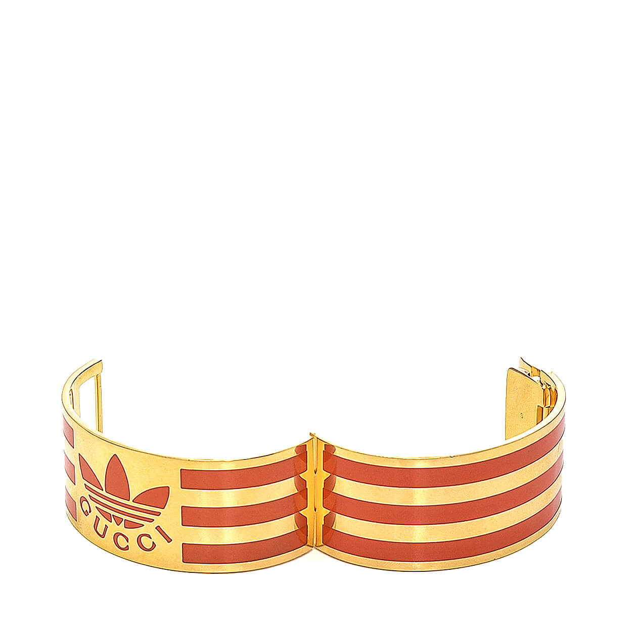 Gucci - Adidas x Gucci Gold Tone Metal & Orange Enamel Trefoil Cuff Bracelet